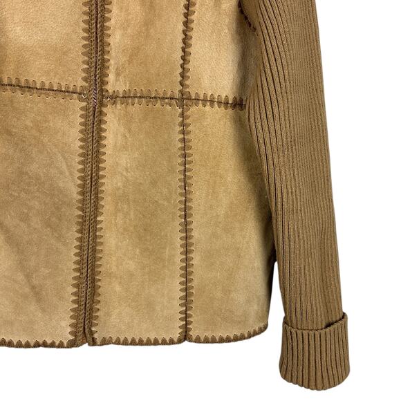 Vintage Suede Long Sleeve Patchwork Collared Full Zip Y2K 90s Preppy Jacket M - Picture 4 of 6